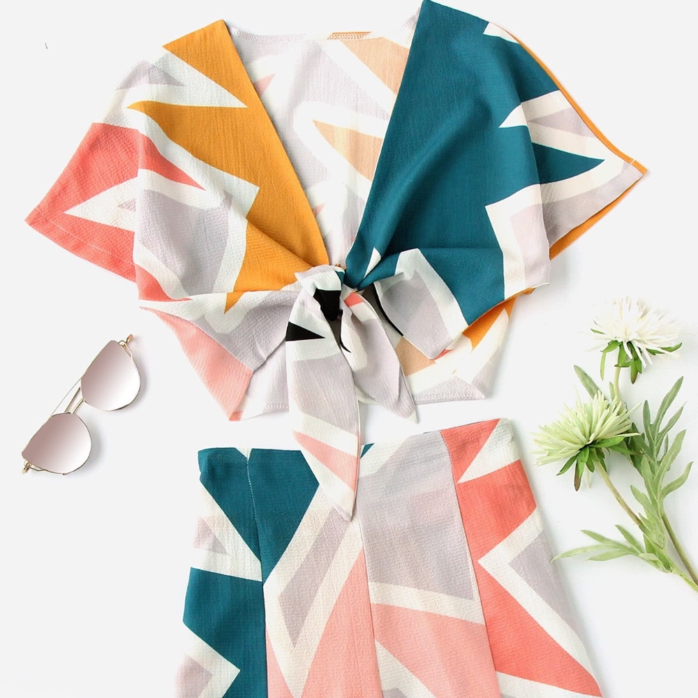 Colorful Crop Top and Shorts Matching Set